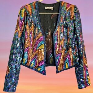 ❤️‍🔥1970's Fire & Flames Sequined Bolero Cropped Evening Jacket By JACK BRYAN🔥